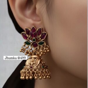 Lotus kemp stone jhumka multi