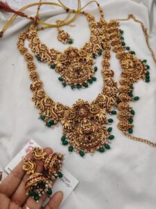 Heavy temple Semi bridal set with green beads