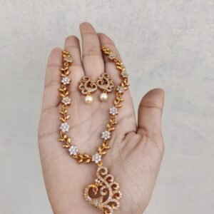 Cz premium white necklace peacock