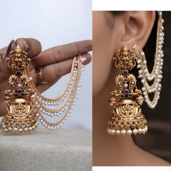Temple jhumka with earchain
