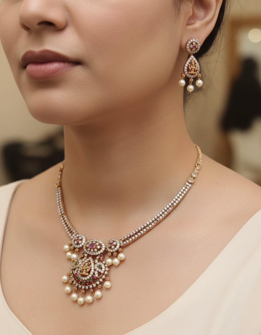 Cz golden necklace set