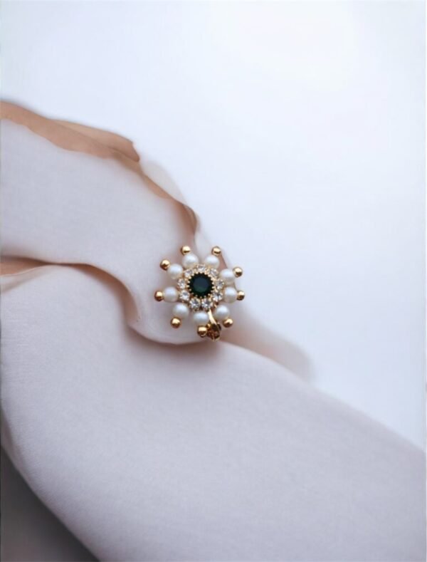Photoroom_20251216_180505 White pearl nose pin green stone