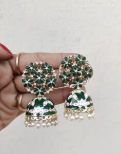 Green meenakari jhumki