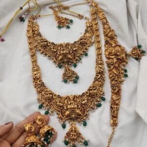 Heavy Lakshmi semi set with green beads