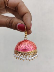Meenakari jhumki pink