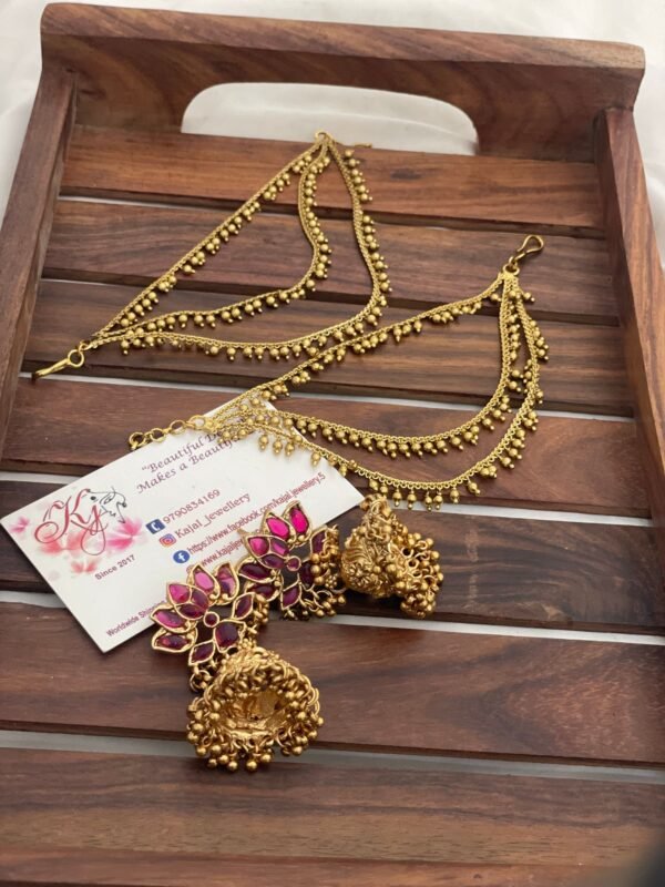 Lotus Jhumka with golden Earchain
