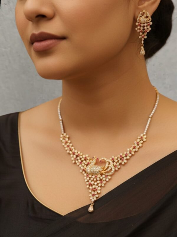 0a1a432d-5995-49fe-99cc-25b147ff10d3 Cz Golden peacock necklace