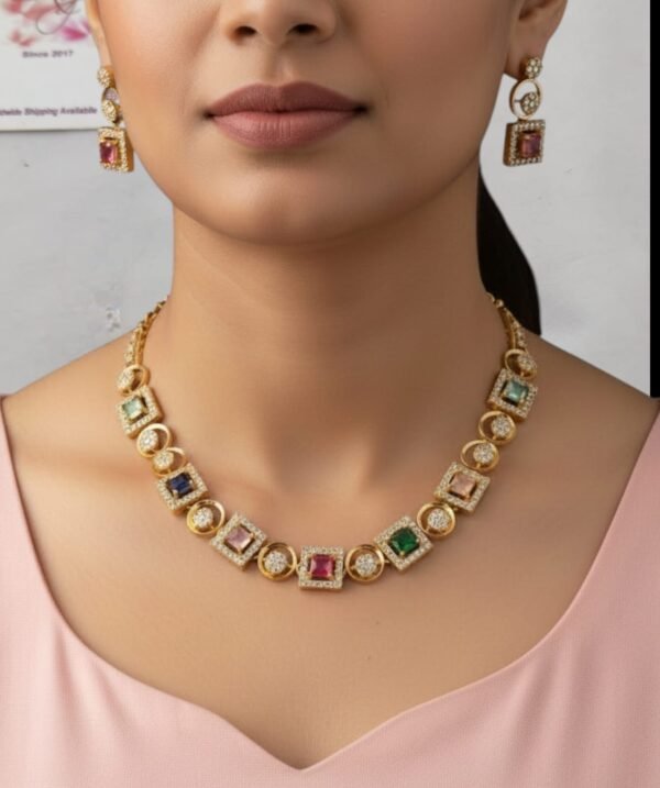 Cz Golden navratan set