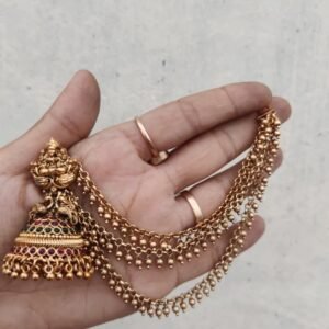 Temple jhumki with golden beads