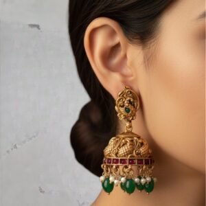 Green beads jhumki