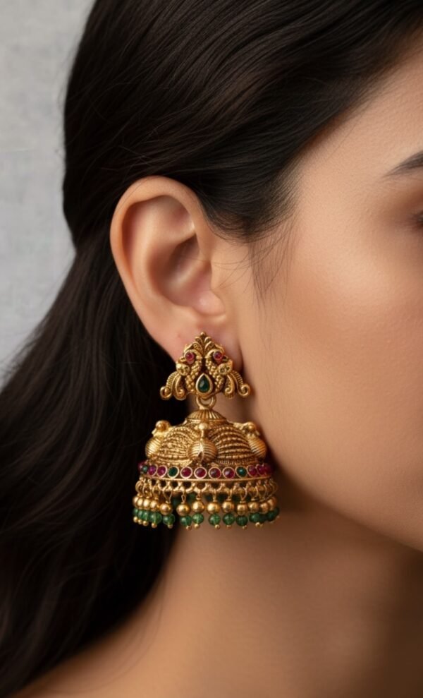 Peacock jhumki with green beads
