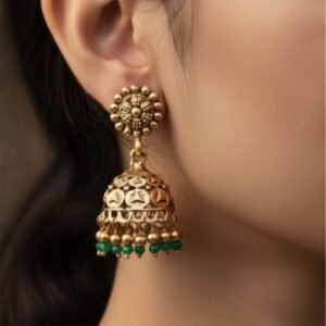 Round jhumki with green beads