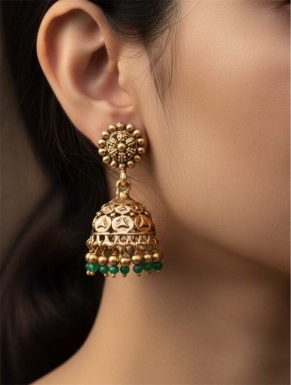 Round jhumki with green beads