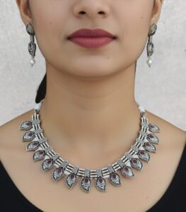 Oxidised necklace set leaf