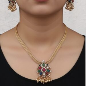 261f3808-7d3a-4893-9659-ec53c786f155 Navratan necklace golden set