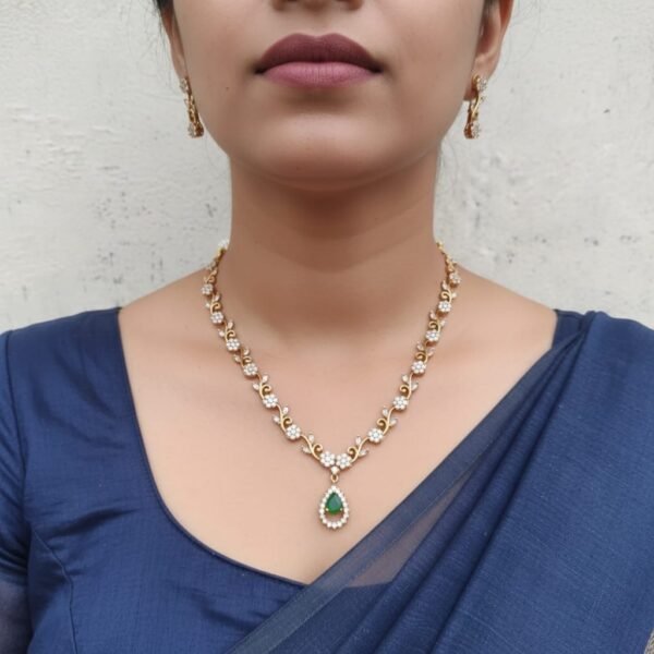 Cz green necklace set