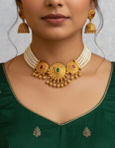 Pearl chokers with jhumkii