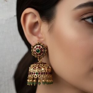 cca2cafe-0c73-4e58-b49d-ba3850edb99c Round jhumki green beads