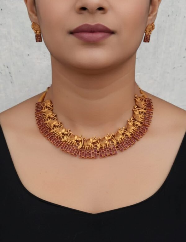 Lakshmi elephant pink necklace set