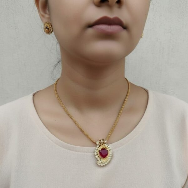 Cz red Golden necklace set