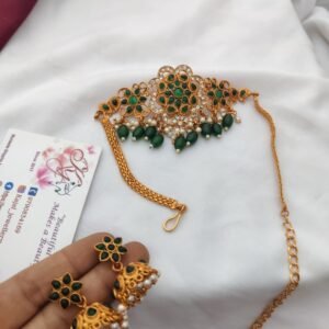 Green choker beads kemp stone set