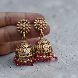 Round jhumki red beads