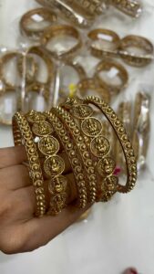 Golden full Temple Lakshmi kemp bangles set of 6