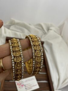 Temple bangles white stones set of 2