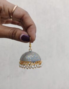 Meenakari jhumki pink grey