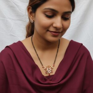 Cz pink long mangal beads black