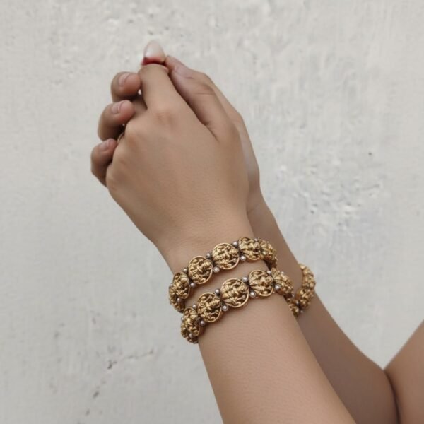 Antique Temple bangles golden Pearl