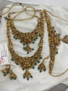 Antique heavy semi bridal with green beads