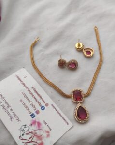 Cz maroon necklace set