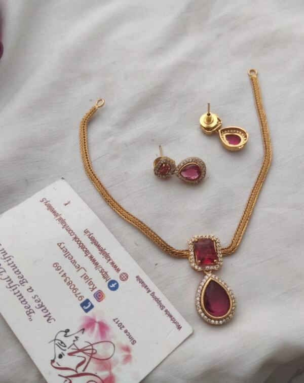 Cz maroon necklace set