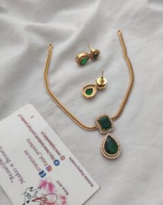 Cz green necklace set