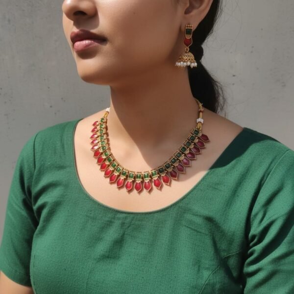 Palakka red set with jhumki