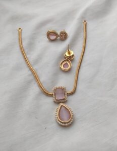 Cz baby pink necklace set