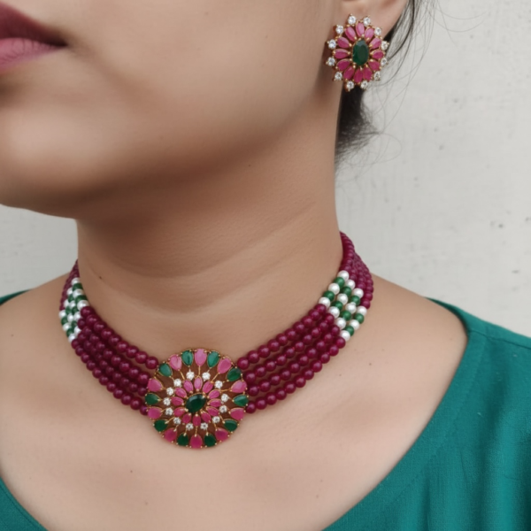 Red necklace Kundan set