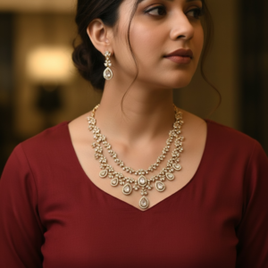 Double layer necklace set  premium white