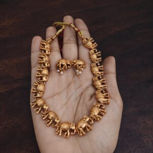 Golden elephant necklace set