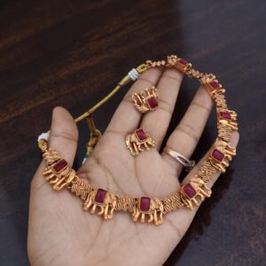 Elephant maroon necklace set