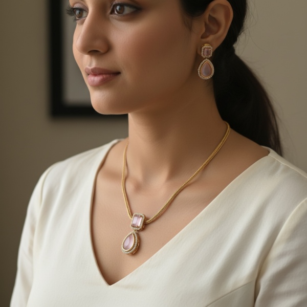 Baby pink Golden necklace set