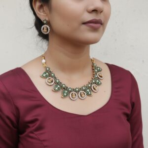 Lakshmi green kemp with white stones