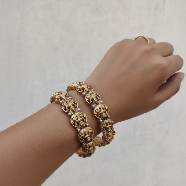 Antique Lakshmi with elephant bangles set of 2 pearl
