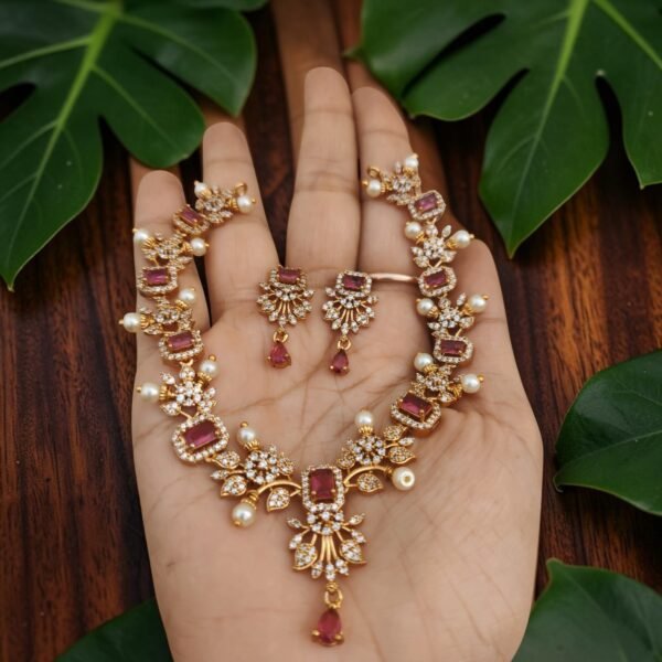 Cz pink necklace set