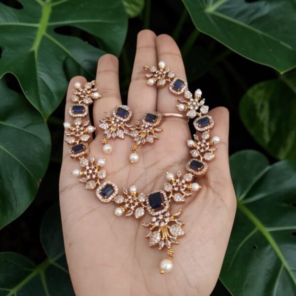Blue cz necklace golden set
