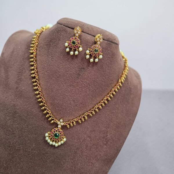 Red kemp cz gold necklace set