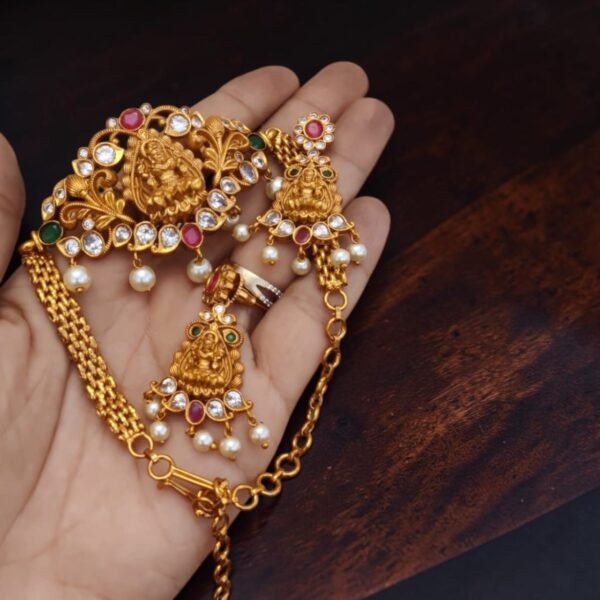 Cz Golden Temple Lakshmi choker set with stud