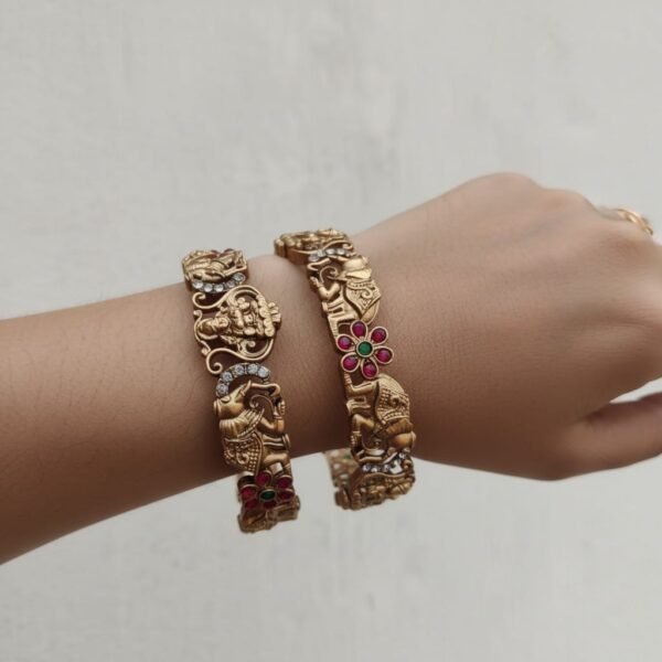 Antique Lakshmi with elephant bangles set of 2