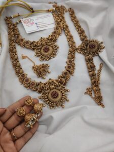 Temple golden Lakshmi semi bridal set